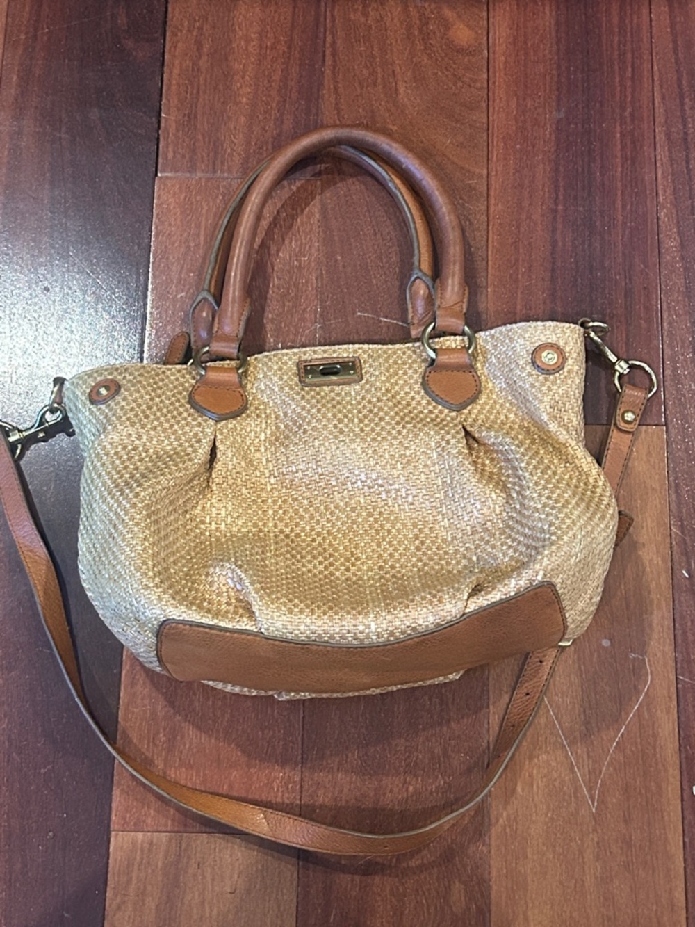 J. CREW Woven Straw shopping Tote Beach Resort Bag Leather Straps crossbody